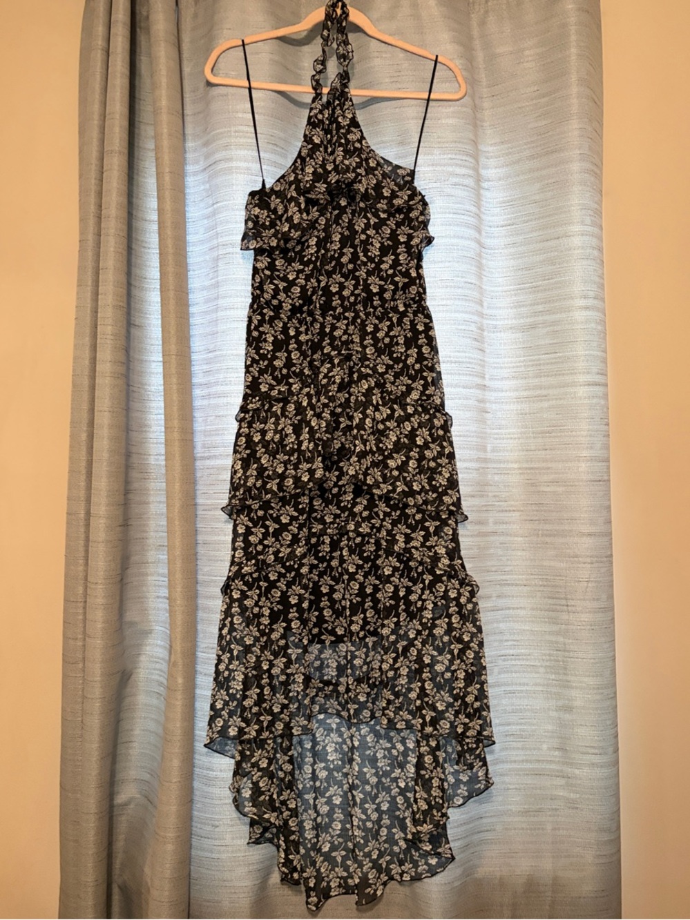 Express Black Floral High-Low Halter Maxi Dress